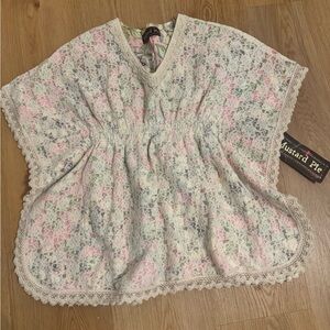 Mustard Pie Floral Lace Poncho in Pink and Cream